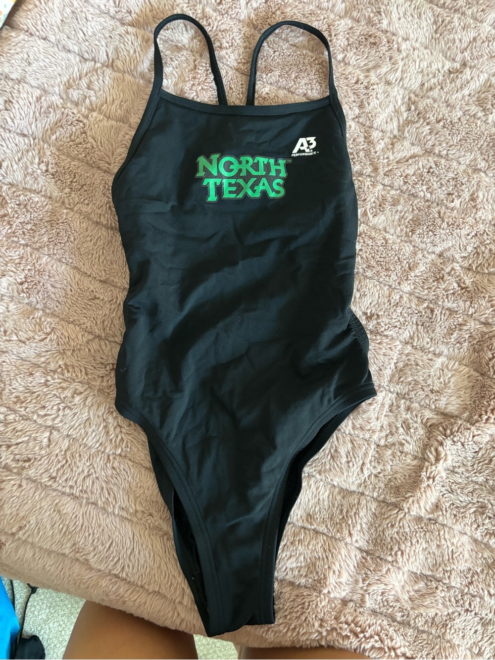A3 Design Black One-Piece Swimsuit with Green North Texas Logo